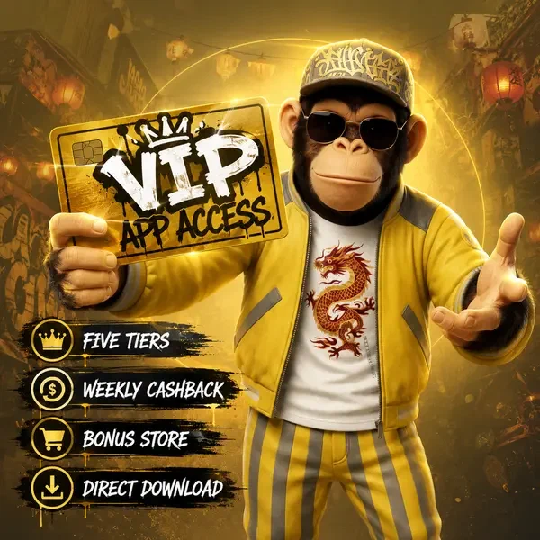 Bonus Kong toont gouden VIP-kaart met mobiele app dashboard gloeiend erachter