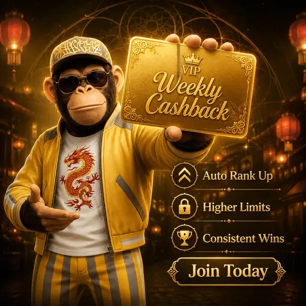 Bonus Kong toont gouden VIP-kaart met wekelijkse cashback beloningen na aanmelding