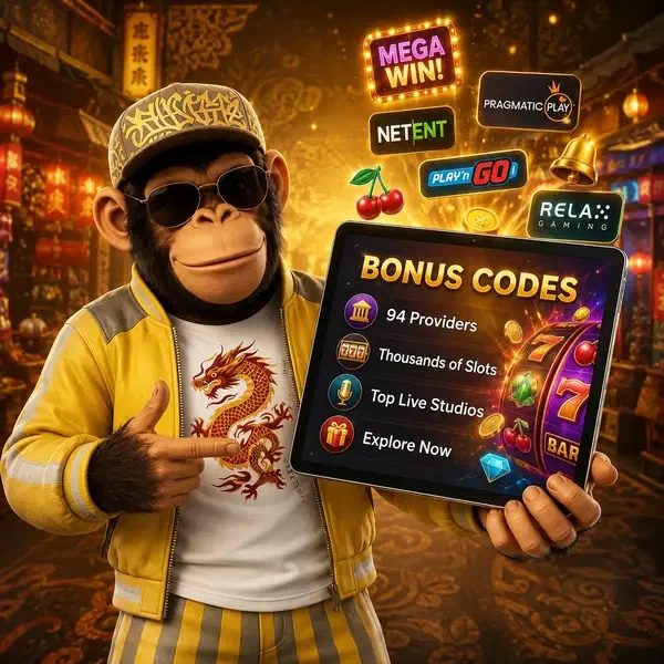 Bonus Kong toont no deposit bonuscodes op gloeiende tablet met game provider iconen
